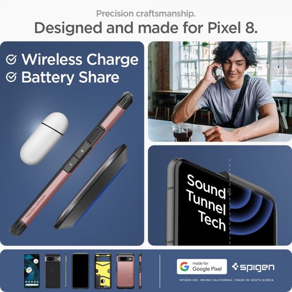 Spigen Google Pixel 8 -suojakuori, Tough Armor, ruusukulta