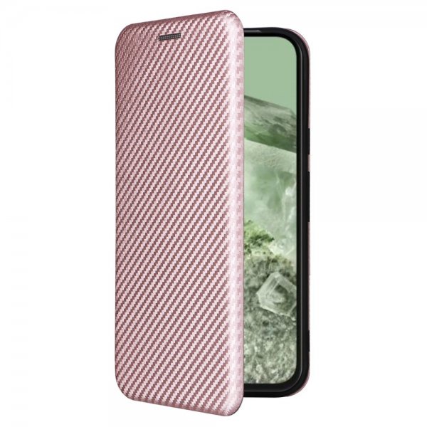 Google Pixel 8a -kotelo, hiilikuitukuvio, ruusukulta