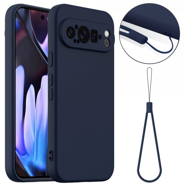Google Pixel 9 Pro XL -suojakuori hihnalla Silikoni MagSafe, tummansininen