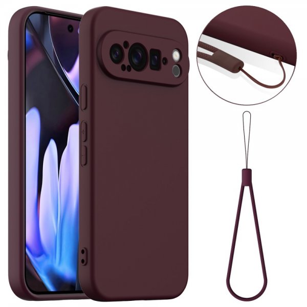Google Pixel 9 Pro XL Kuori hihnalla Silikoni MagSafe Viininpunainen