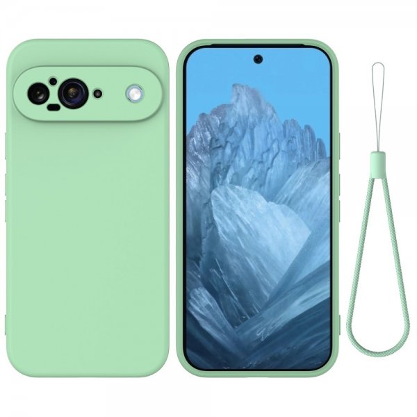 Google Pixel 9 -kuori rannehihnalla, silikonia, vihreä