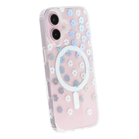 iPhone 16 Kuori Kukkakuvioinen Strassi MagSafe Sininen