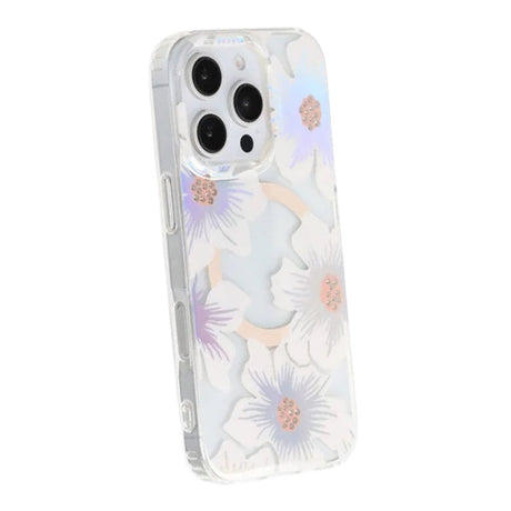 iPhone 16 Pro Kuori Kukkakuvioinen Strassi MagSafe Sininen Violetti