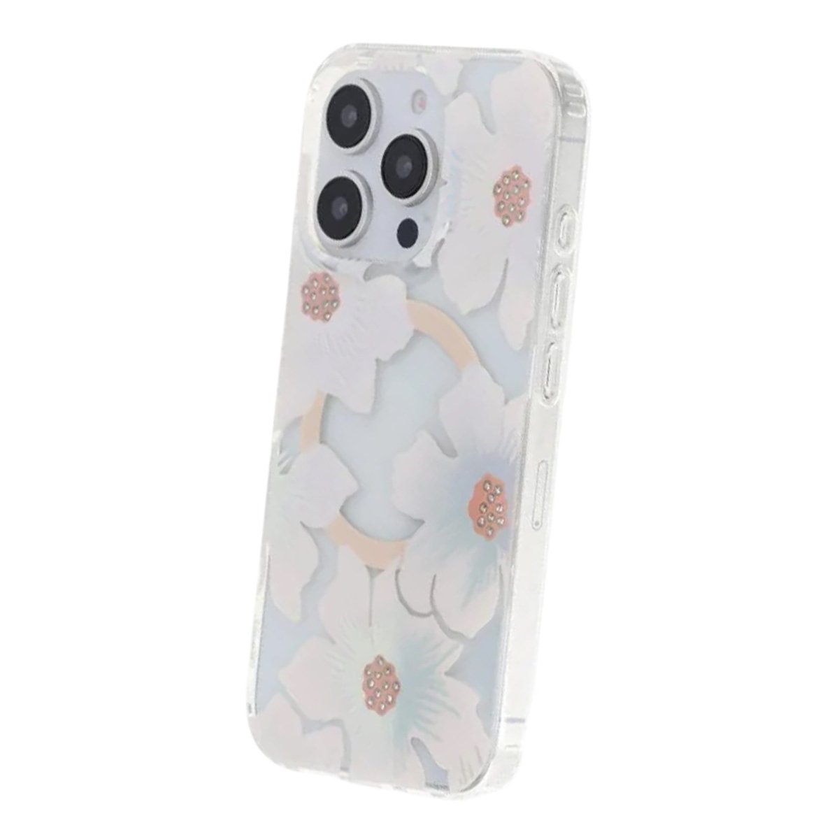 iPhone 16 Pro Kuori Kukkakuvioinen Strassi MagSafe Sininen Violetti