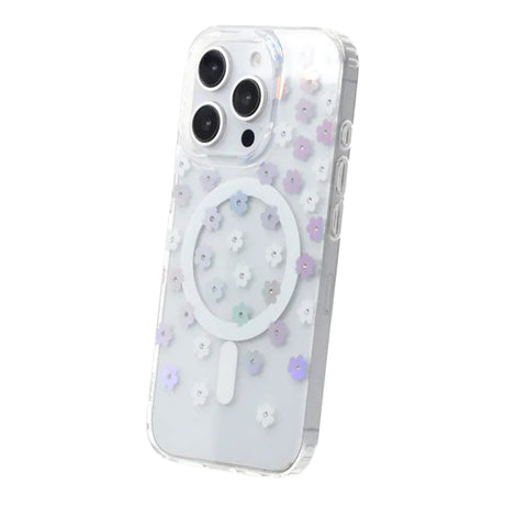 iPhone 16 Pro Kuori Kukkakuvioinen Strassi MagSafe Sininen