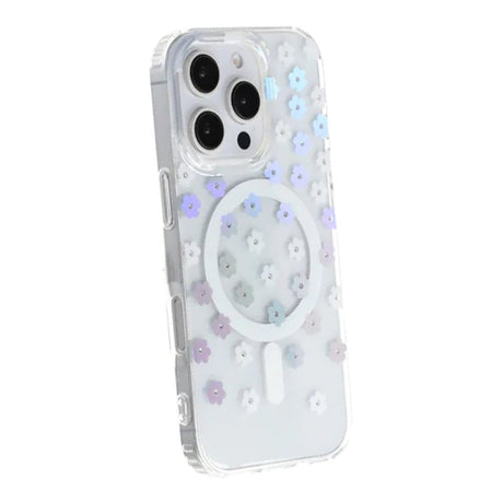 iPhone 16 Pro Kuori Kukkakuvioinen Strassi MagSafe Sininen