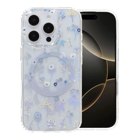 iPhone 16 Pro Kuori Kukkakuvioinen Strassi MagSafe Violetti