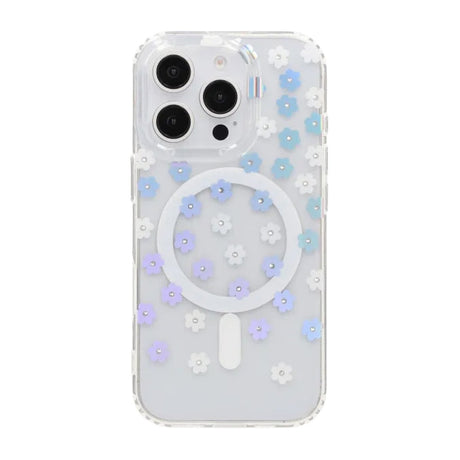 iPhone 16 Pro Max Kuori Kukkakuvioinen Strassi MagSafe Sininen