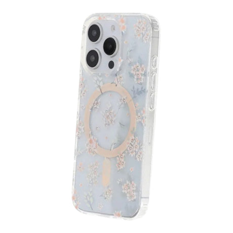 iPhone 16 Pro Max Kuori Kukkakuvioinen Strassi MagSafe Vaaleanpunainen