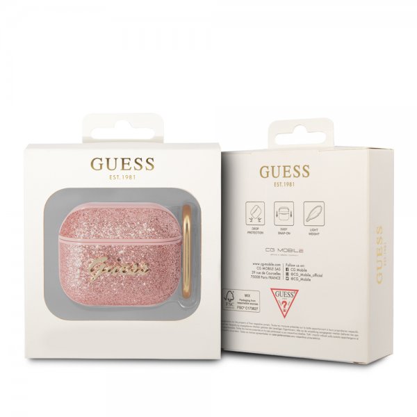 Guess AirPods 3 -kuoret, glitterhiutaleet, vaaleanpunainen