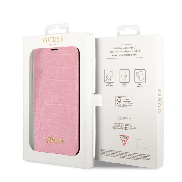 Guess iPhone 14 -suojakuori Croco Pink