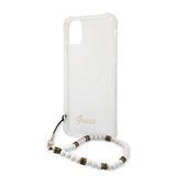 Guess iPhone 11 -suojakuori Script & Pearls, valkoinen/läpinäkyvä