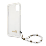 Guess iPhone 11 -suojakuori Script & Pearls, valkoinen/läpinäkyvä