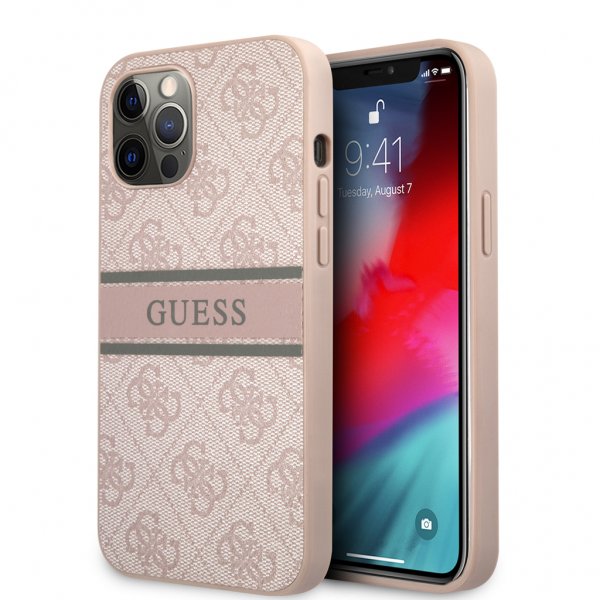 Guess iPhone 12 Pro Max -kuoret, Printed Stripe, pinkki