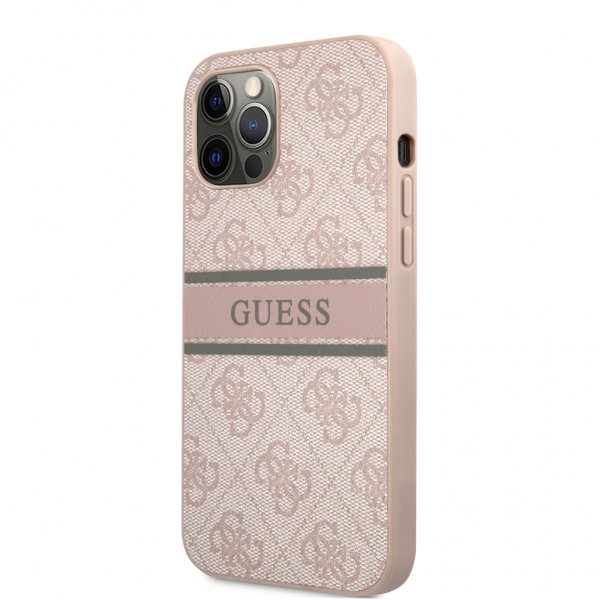 Guess iPhone 12 Pro Max -kuoret, Printed Stripe, pinkki