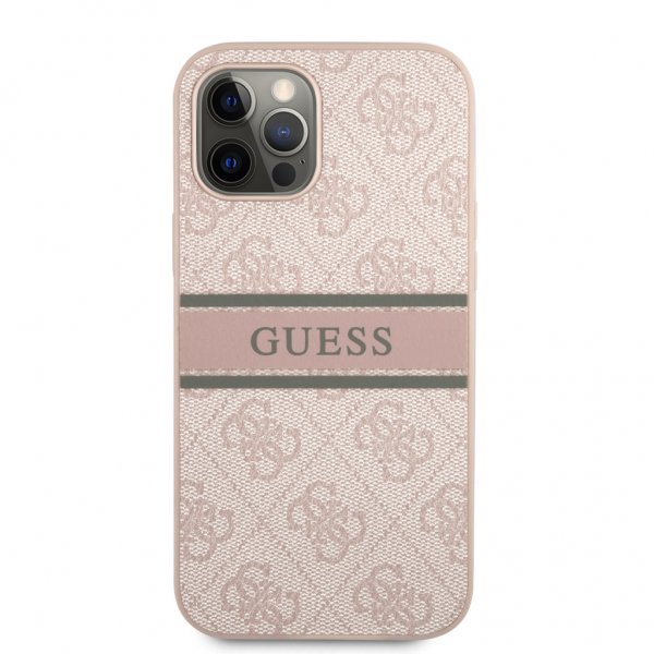 Guess iPhone 12 Pro Max -kuoret, Printed Stripe, pinkki