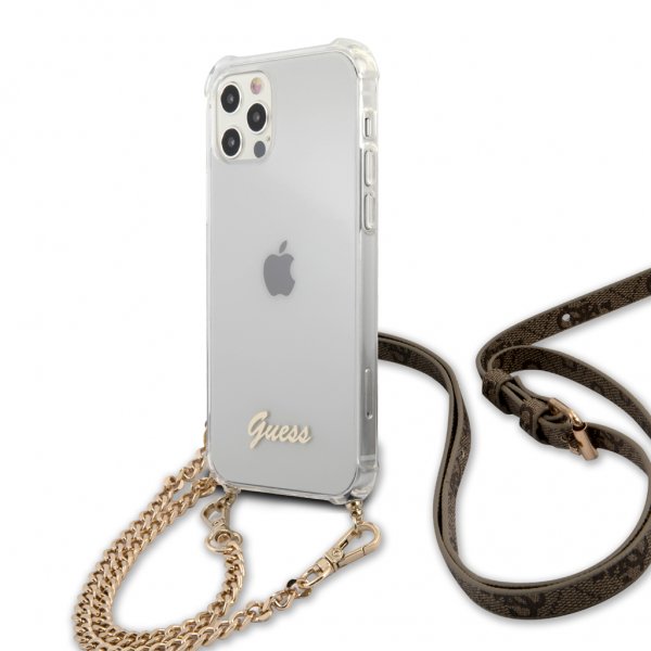 Guess iPhone 12/iPhone 12 Pro Suojakuori Chain & Script Kulta Kirkas