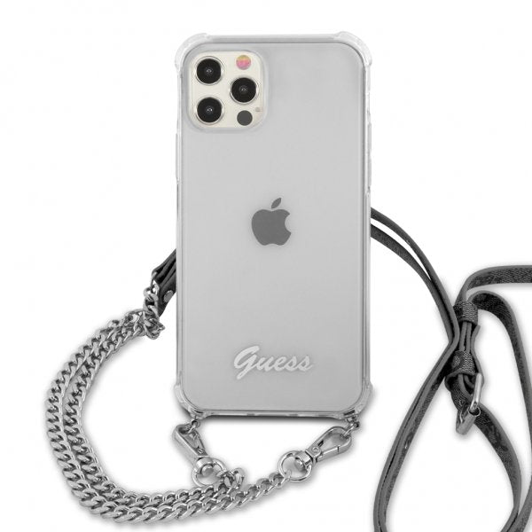 Guess iPhone 12/iPhone 12 Pro Suojakuori Chain & Script Silver Clear