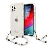 Guess iPhone 12/iPhone 12 Pro Suojakuori Script & Pearls Valkoinen Kirkas