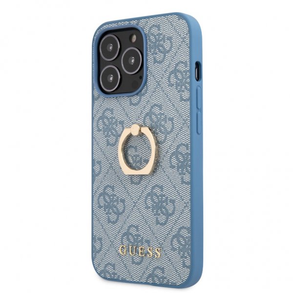 Guess iPhone 13 Pro -suojakuori, rengasjalusta, sininen