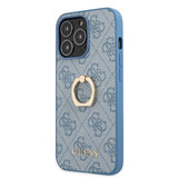 Guess iPhone 13 Pro -suojakuori, rengasjalusta, sininen