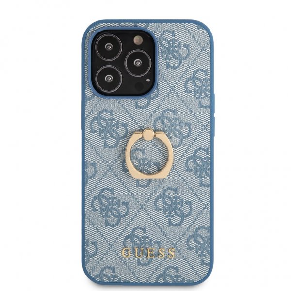 Guess iPhone 13 Pro -suojakuori, rengasjalusta, sininen