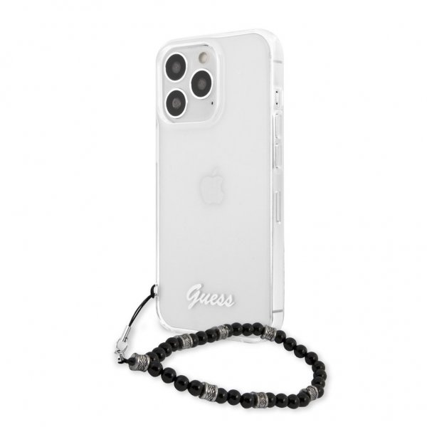 Guess iPhone 13 Pro -suojakuori Pearl Handle Script Logo, musta