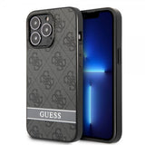 Guess iPhone 13 Pro -suojakuori Printed Stripe Bottom, harmaa
