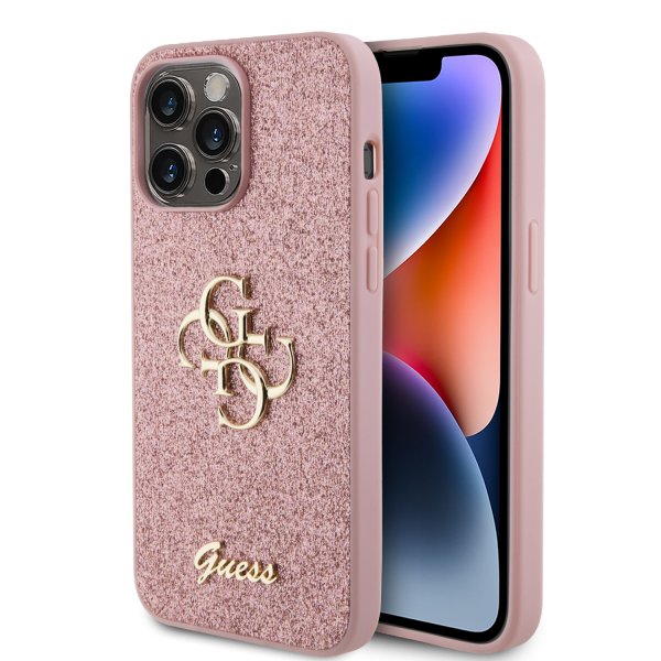 Guess iPhone 15 Pro Max Kuori Fixed Glitter Pink