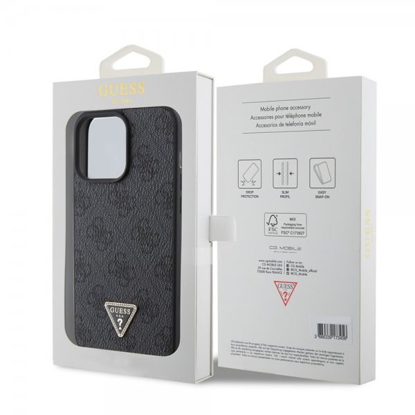 Guess iPhone 15 Pro Max Kuori 4G Metal Triangle Strass Musta