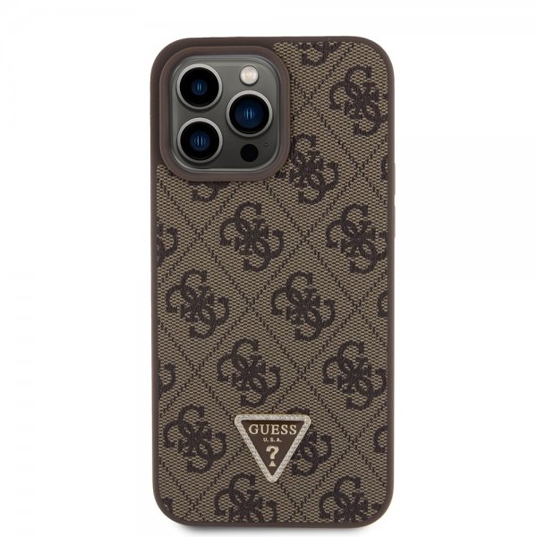 Guess iPhone 15 Pro Max Kuori 4G Metal Triangle Strass Ruskea