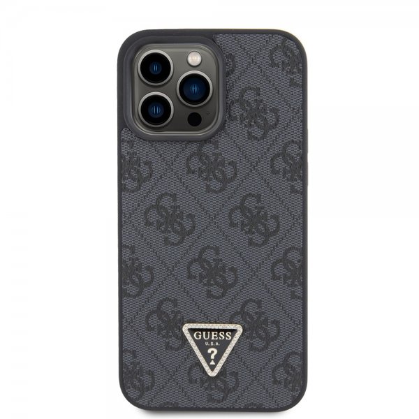 Guess iPhone 15 Pro Max Kuori Metal Logo Strass Crossbody Strap Musta