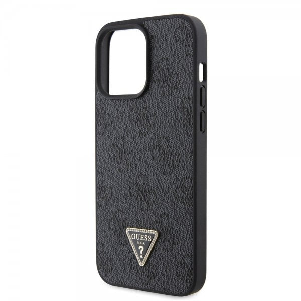 Guess iPhone 15 Pro Max Kuori Metal Logo Strass Crossbody Strap Musta