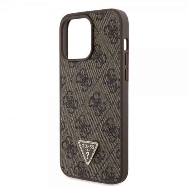 Guess iPhone 15 Pro Max Kuori Metal Logo Strass Crossbody Strap Ruskea