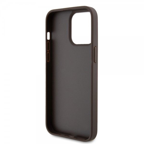 Guess iPhone 15 Pro Max Kuori Metal Logo Strass Crossbody Strap Ruskea