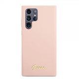 Guess Samsung Galaxy S22 Ultra Suojakuori Script Metal Logo Vaaleanpunainen