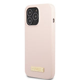 Guess iPhone 13 Pro -silikonikuori, jossa on MagSafe-metallilevy, pinkki