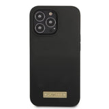 Guess iPhone 13 Pro Max kuori silikoninen metallilevy MagSafe musta