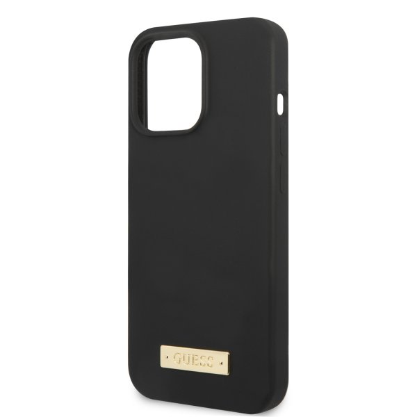 Guess iPhone 13 Pro Max kuori silikoninen metallilevy MagSafe musta