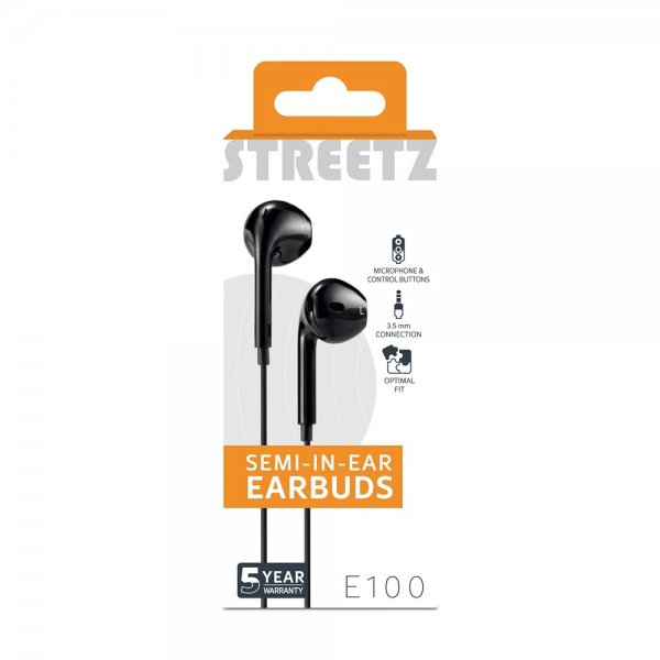 Streetz E100 Semi-In-Ear-nappikuulokkeet, 3,5 mm, musta
