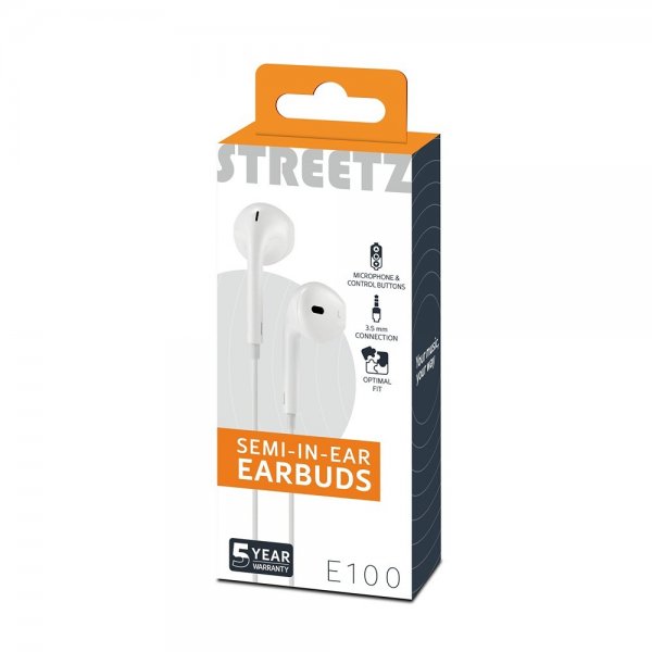 Streetz kuulokkeet E100 Semi-In-Ear-nappikuulokkeet 3.5mm valkoinen