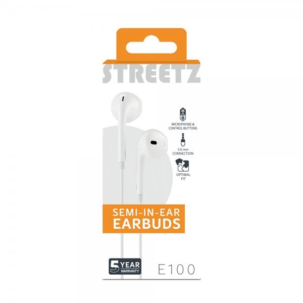 Streetz kuulokkeet E100 Semi-In-Ear-nappikuulokkeet 3.5mm valkoinen