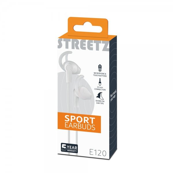 Streetz Kuulokkeet E120 Sport-nappikuulokkeet 3.5mm Valkoinen
