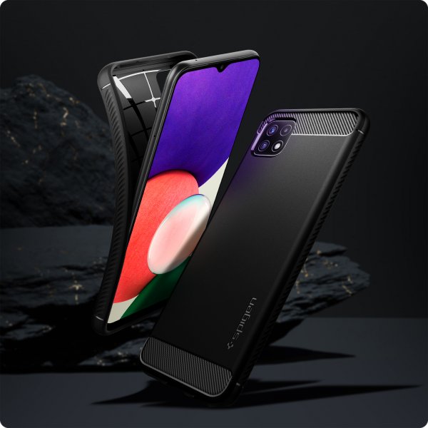 Spigen Samsung Galaxy A22 5G Suojakuori Rugged Armor Mattamusta