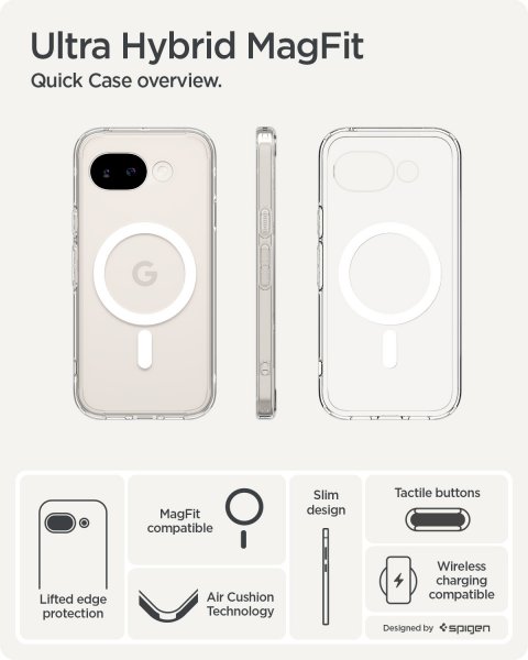 Spigen Google Pixel 10a -suojakuori Ultra Hybrid MagFit Clear White
