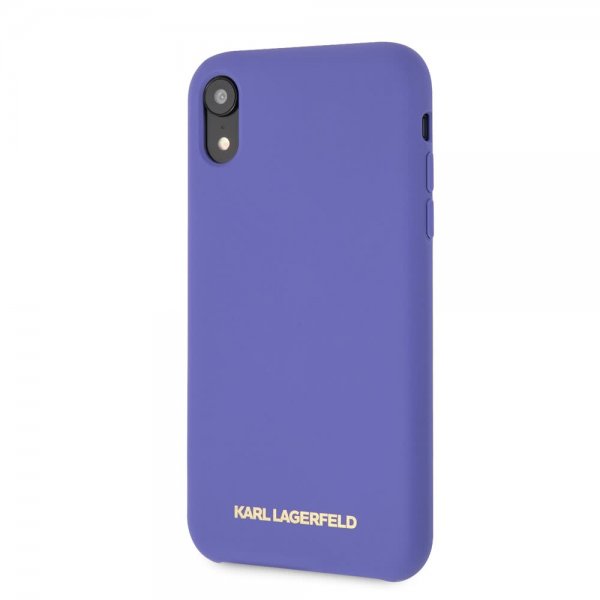 Karl Lagerfeld iPhone Xr -kuori, silikonia, Lagerfeld Gold Logo, violetti