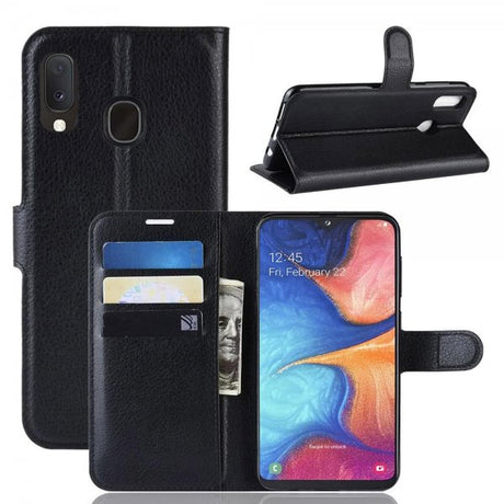 Samsung Galaxy A20E Kotelo Litsi Musta