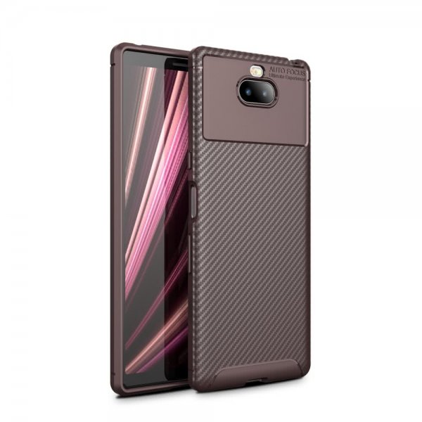 Sony Xperia 10 Plus Suojakuori Hiilikuitutekstuuri Ruskea