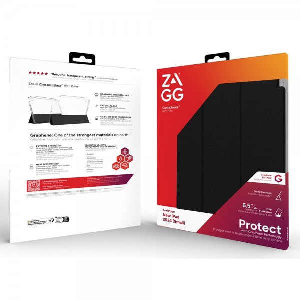 ZAGG iPad Air 11 (M2/M3/M4) Crystal Palace Folio -kotelo, musta/läpinäkyvä