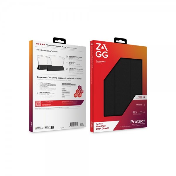 ZAGG iPad Air 11 (M2/M3/M4) Crystal Palace Folio -kotelo, musta/läpinäkyvä